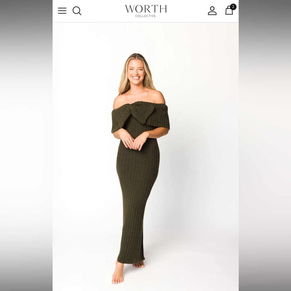 Green front bow off the shoulder dress